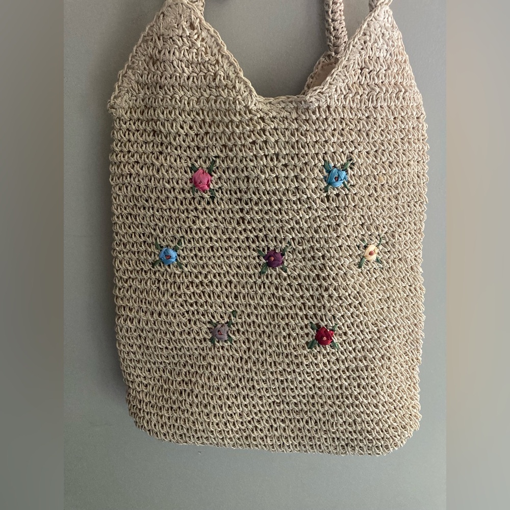Handwoven Natural Straw Tote Bag with Shoulder Straps